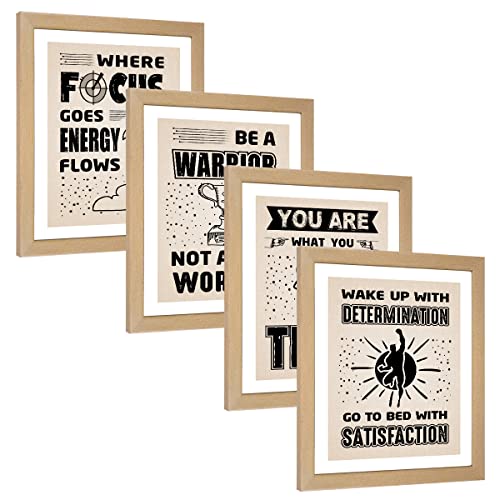 Image of Chaka Chaundh - Focus, Warrior, Determination & Satisfaction quotes poster frame - Motivational Quotes frames - Framed posters - Photos with quotes - (13.6 X 10.6 inches)-Set of 4