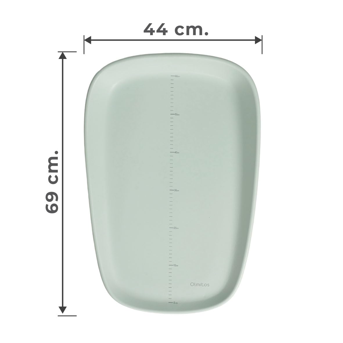 Olmitos - Cambiador de Bebé Antideslizante EVA – Superficie Impermeable, Lateral Elevado, Medidor de Crecimiento, Higiénico y Fácil de Limpiar – 69x44cm | Desde 0m hasta 12 meses (Menta)