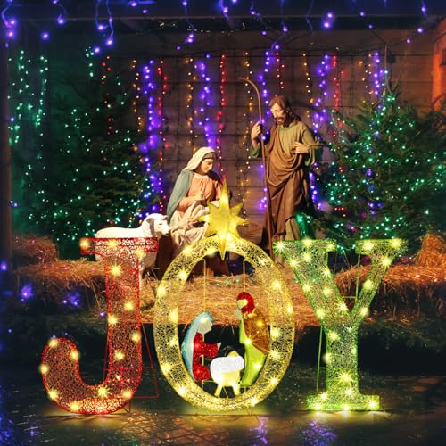 Tuanse ER-TUANSE-1709 3 Pcs 35 Inch Joy Christmas Nativity Decoration, Lighted Outdoor Nativity Scene Christmas Decorations Joy Nativity Yard Sign Decoration thumb #5