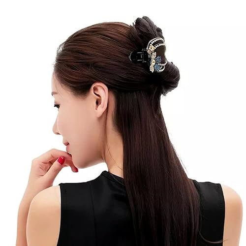 Miniatura 2 de Yusier 2 pinzas para el cabello con diamantes de imitación en forma de corazón, pasadores de cola de caballo con diseño decorativo (flor de lum -C)