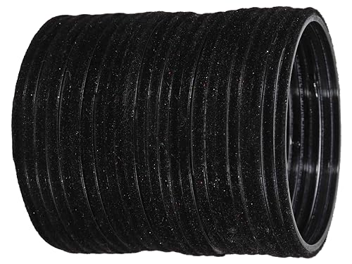 NMII Glass Velvet Bangles Set For Women and Girls | Plain Glass Bangles | Velvet Chudi | Simple Bangles For Women | Kaanch ki Chudi | Stylish Glass bangles- Set of 24, (Glass Velvet-Black-2.6)