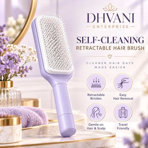 Image of One Click Self Cleaning Hair Brush for Women and Kids, Anti Static Detangling Paddle Comb with Flexible Bristles for Wet, Dry, Curly, Thick, Fine and Everyday Hair Care
