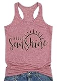 Hello Sunshine Women's Sleeveless Graphic Tank Tops, Pink, Large