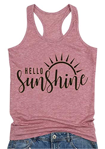 Hello Sunshine Women's Sleeveless Graphic Tank Tops, Pink, Large