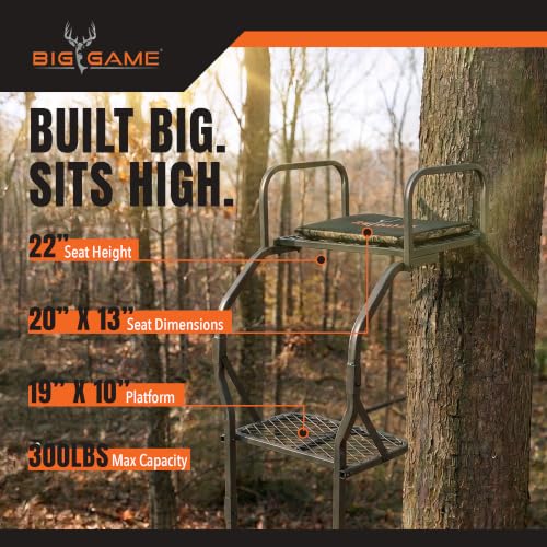 Image of BIG GAME Warrior Pro Ladder Whitetail Deer Elk Mule Above Hunting Outdoors Flex-Tek Seat 16' Tall 1-Person Tree Stand