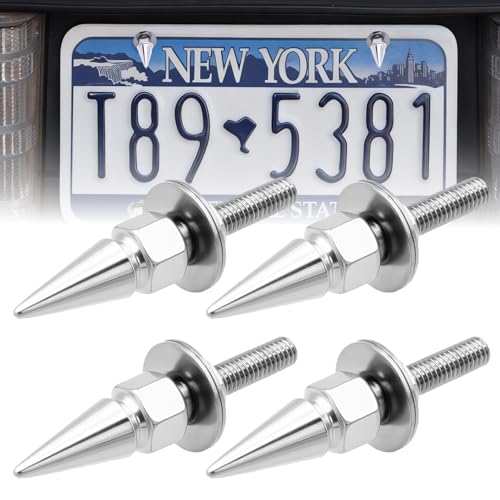 4PCS Spikes License Plate Screws,License Plate Bolts,Anti Theft License Plate Screws,Aluminum Alloy Frame Bolts for Car Truck Motorcycle,Car Accessories (Silver)