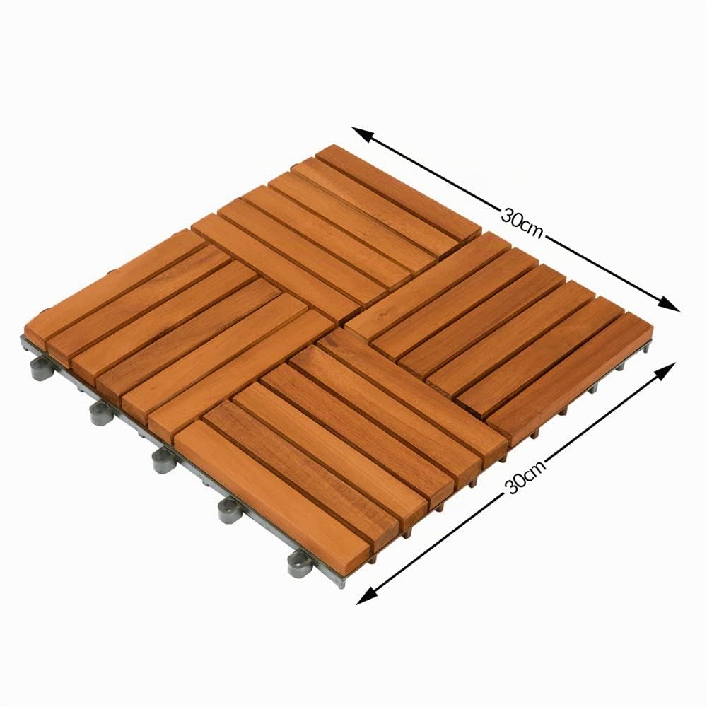 CASARIA® 22x Dalles bois clipsables 30x30cm bois d'acacia certifié FSC® dalle bois terrasse extérieur antidérapant sol balcon jardin caillebotis résistant UV intempéries mosaïque Quattro
