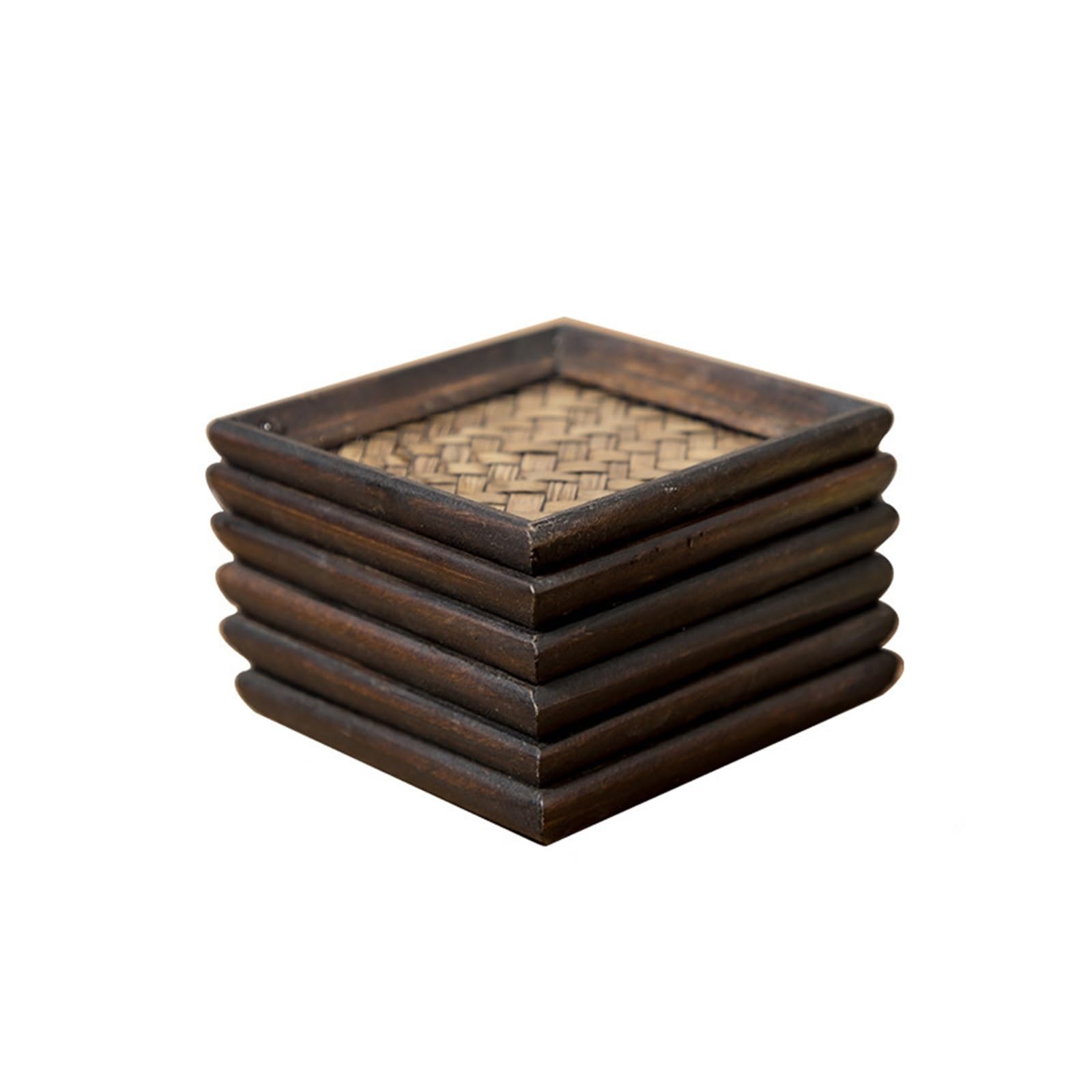 HNJCHE Rattan Coasters Thai Handmade Square Wooden Cushion Retro Teacup Water Cup Insulated Bar Coffee Restaurant Coasters