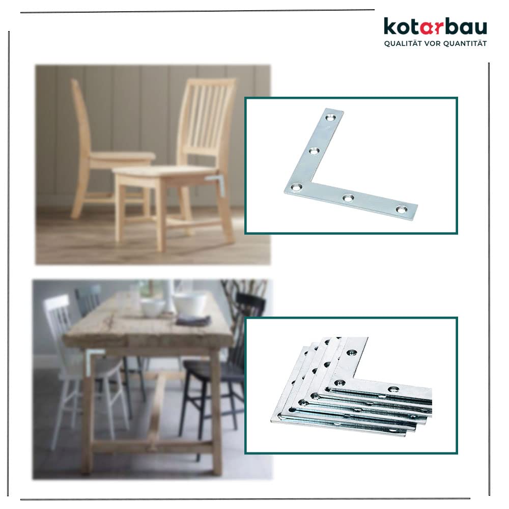 KOTARBAU® 100 x Placas de Esquina, Placas Planas en Forma de L, 75x75 Conector Angular, Conector de Esquina, Placa Perforada, Placas de reparación 90º, Conectores Planos, Pletinas, Soportes de Acero