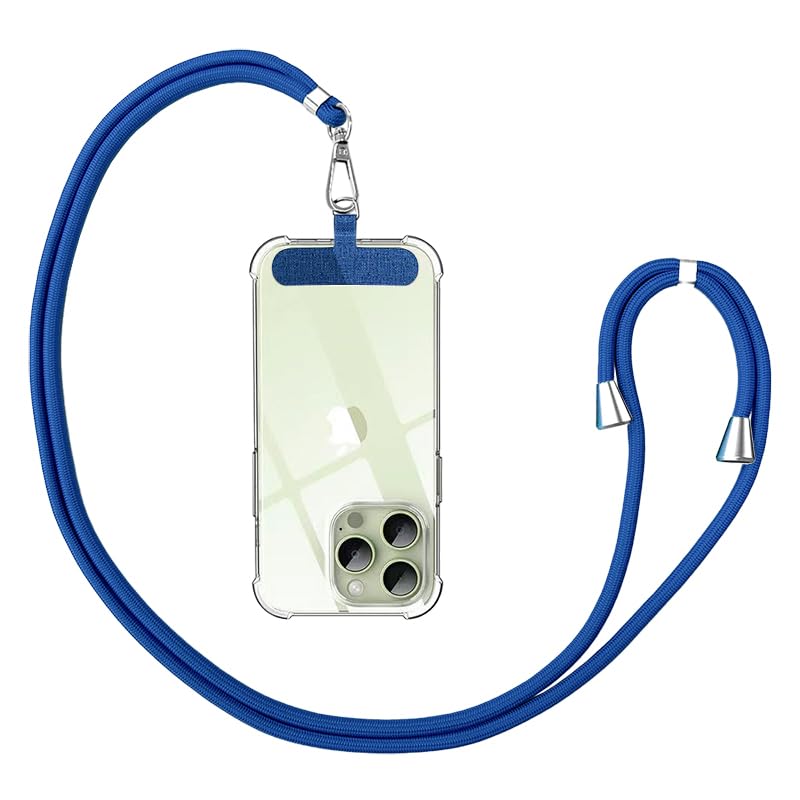 Cordon universel pour tous les smartphones - Avec coussinet - Pour l'extérieur, les voyages, le support de téléphone portable - Réglable et amovible - Bleu