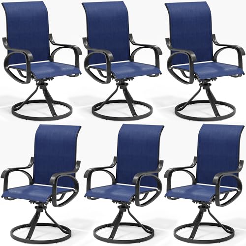 Image of LOUVIXA Patio Swivel Chair Set of 6, All-Weather Patio Swivel Rocking Chair, High Back Patio Dining Chairs for Backyard, Porch, Lawn, Garden(6, Navy Blue)