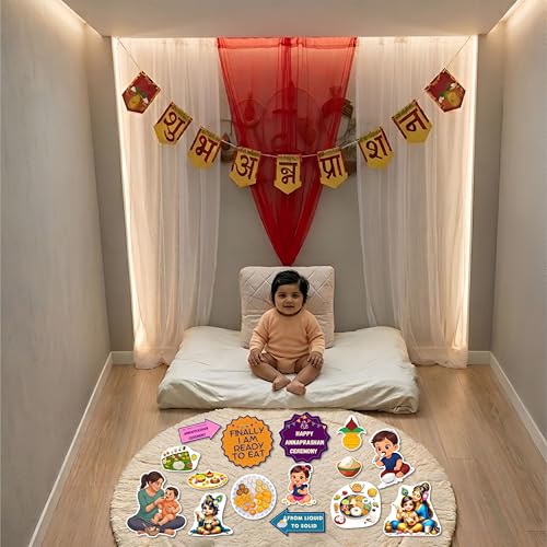 Image of 20+ Pcs Theme Photo Booth Cards /Props for Kids, New Born, 20+ Pcs Props for Photoshoot Celebrations Decorations Cardstock (Annaprashan)