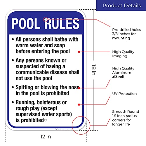 Cartel Reglas Piscina Connecticut 12x18 Pulgadas Aluminio miniatura 3