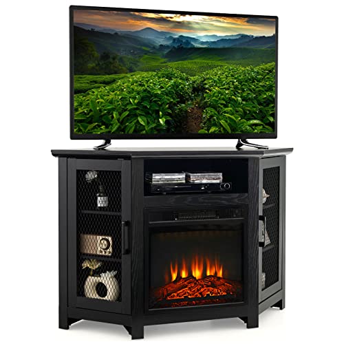 Goflame Corner Fireplace Tv Stand For Tvs Up To 50 Inches, Modern Entertainment Center With Electric Fireplace, Tv Console With Remote Control, 3-Level Flame Brightness & Overheat Protection (Black) #TOP26