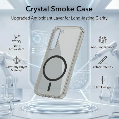 Image of Jkobi Lifetime Anti-Yellow MagSafe Compatible Clear Back Cover Case for Samsung Galaxy S23 5G (Sleek Hard Crystal | Shockproof and Camera Protection)
