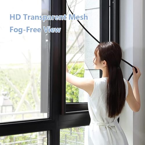 Window Screen with Black Upgraded Hook and Loop Adhesive Edging Frame Free Cutting DIY Max 20 feet Perimeter 47x73 to 42x78 inch Black Mesh Window Screens Replacement - Image 6