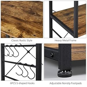 Yaheetech Kitchen Island, 3-Tier Industrial Microwave Stand Cart Shelf, Freestanding Utility Storage Rack for Spice Rack Organizer w/6 S-shaped Hooks, Easy Assembly, Rustic Brown Yaheetech Kitchen Island 3 Tier Industrial Microwave Stand Cart Shelf Freestanding Utility Storage Rack for Spice Rack Organizer w6 S shaped Hooks Easy Assembly Rustic Brown
