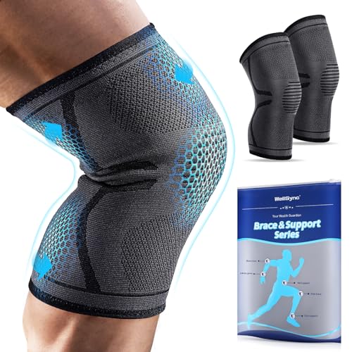 WellSync Compression Knee Brace for Women & Men, 2 Pack Knee Brace for Running, Knee Support Compression Sleeve, Sports Knee Braces for Meniscus Tear ACL & Arthritis Pain Relief(Black, XX-Large)