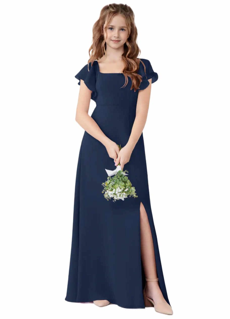 Jirocum Junior Girls Bridesmaid Dress for Wedding Chiffon Short Sleeve Flower Girl Dresses for Teen with Slit JR001