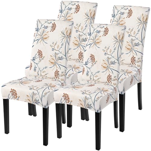Image of SearchI Printed Dining Room Chair Covers Set of 4, Stretch Kitchen Chair Covers Washable Parsons Chair Slipcover Removable Dining Chair Protectors for Hotel,Ceremony(Elegant Blossom)