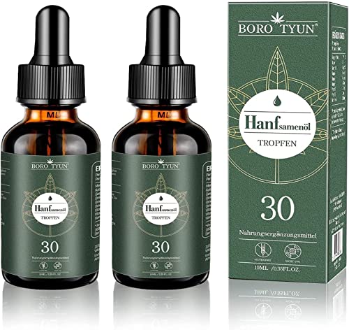 BORO TYUN® Hanföl 30 Keto Drops (10ML-2 er) - Für die Ketose aus Hanfsamenöl Mit Natürlichem Omega 3 - 100% Vegan Rein und Kaltgepresst - Mit Sofort Effekt Cover