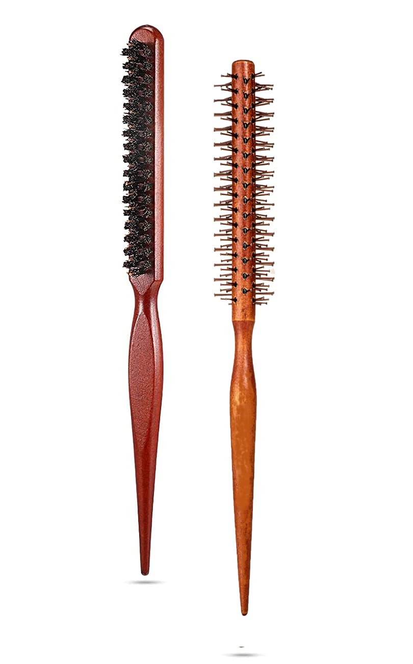2 Pieces Hairstyling Teasing Hairbrush Wooden Handle