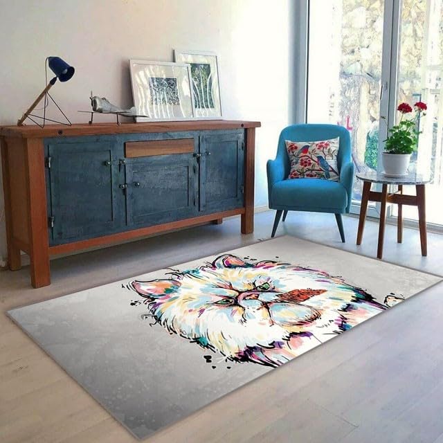 Modema Alfombra Salón - Alfombras de Pasillo Lavable Tapetes para Salón, Comedor, Cuarto Antideslizante Alfombra Grande (Gatito)