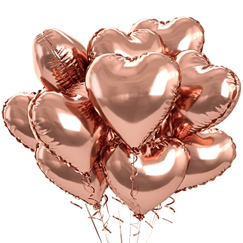 Image of Rose Gold Foil Heart Balloons, 10PCS Rose Gold Heart Shape Balloons, Valentines Balloons 18inch Foil Balloons for Helium Birthday Decorations for Valentines Day, Wedding, Brithday Party, Baby Shower