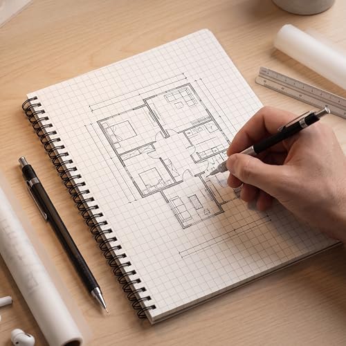 Image of PaperO A4 Square Grid Notebook | 5mm Graph Paper | 100 Pages | Kraft Cover | A4 Size (8.5 x 11 Inches) Ideal for Architects, Designers, Engineers, Students, Drawing, Sketching & Mathematics | Blank Grid Book