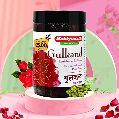 Image of Baidyanath Asli Ayurved Bhringrajasava Syrup 450 ml | Gulkand - 400gram - (Pack Of 2) - 100% Natural | Sun Dried | Bhringrajasava For Hair