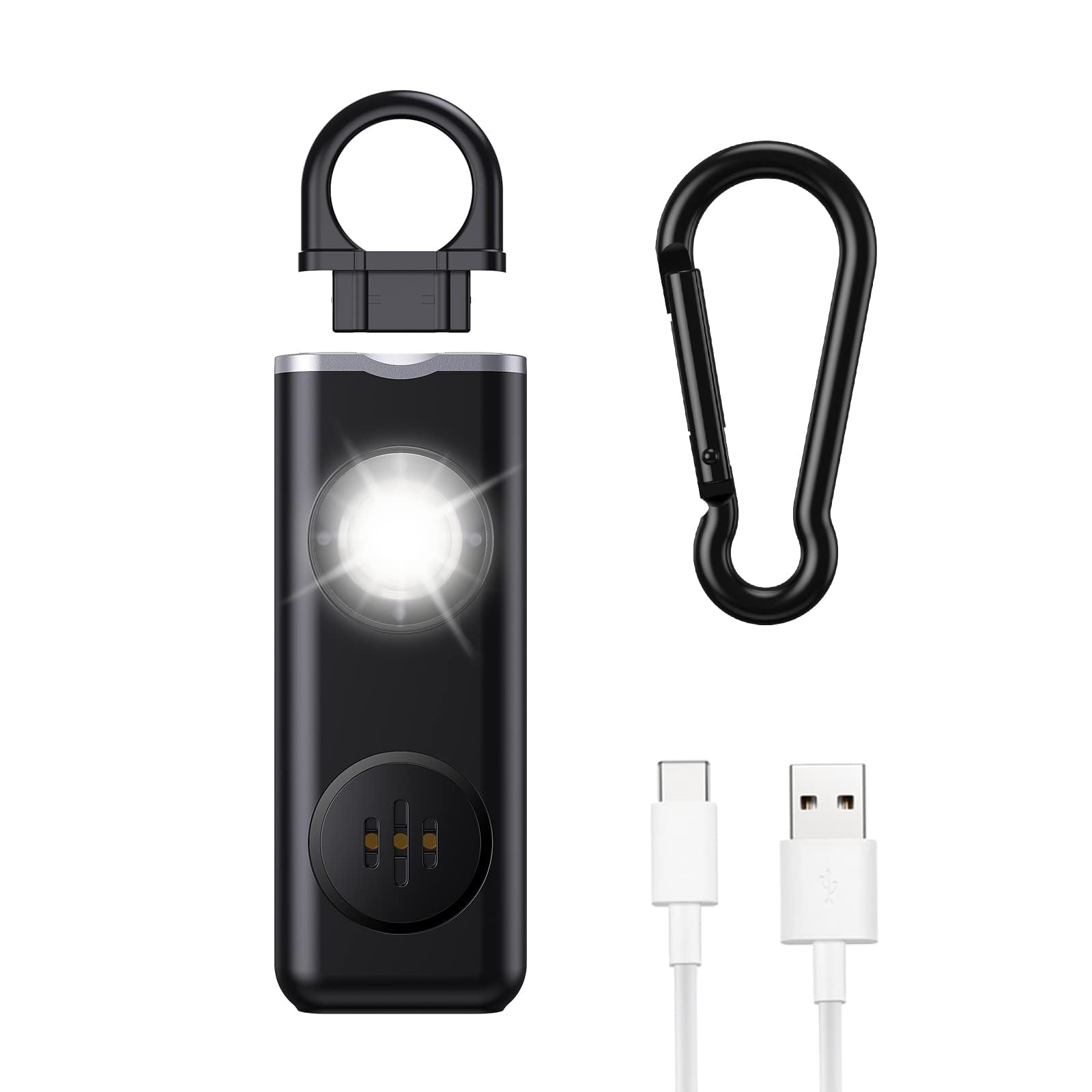 ORIA Alarma Personal de Emergencia, Llavero Alarma Autodefensa Recargable, 130dB Sirena de Defensa Propia, Llavero de Seguridad, Señal de Luz Intermitente LED para Mujeres, Niños, Ancianos - Negro