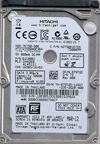 PCパーツ Hitachi hts727550?a9e364?P/N : 0j23561?MLC : da4217?500?GB Amazon.com: Hitachi Travelstar 7K750 HTS727550A9E364 500GB