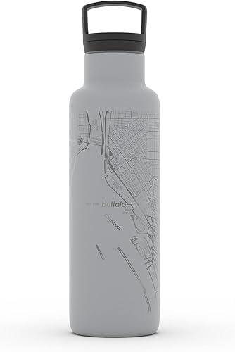 Miniatura 101 de Well Told Botella de agua aislada con mapa de Washington DC grabado, botella de acero inoxidable grabada (21 onzas, blanco) botella aislada de mapa