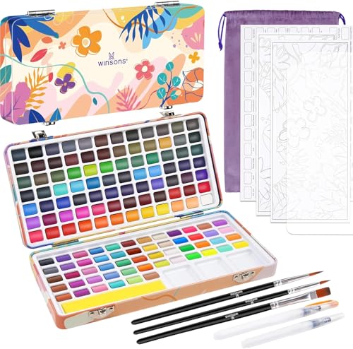 WINSONS Set De Peinture Aquarelle - 138 Couleurs Vives, Set D'aquarelle De Voyage Avec Mini Palette, Pinceaux Et Papier Aquarelle, Non Toxique