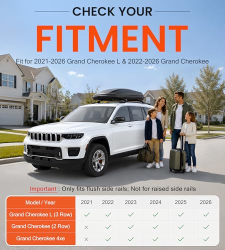 Image of 330 LBS Lockable Roof Rack Cross Bars Fit for Jeep Grand Cherokee L 2021-2026 & Grand Cherokee WL 2022-2025 2026, Aluminum Crossbars, Rooftop Luggage Cargo Carrier Accessories for Kayak Bike