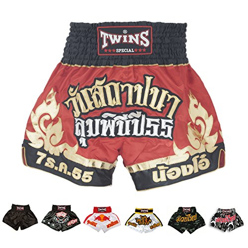 Twins Special Muay Thai Boxing Shorts (T-21 Lumpini Red/Gold,L)