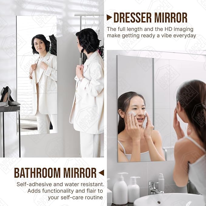 Image of 8 Big Square Silver Mirror for Wall Stickers Large Size (15X15) Cm Acrylic Mirror Wall Decor Sticker for Bathroom Mirror|Bedroom|Living Room Decoration Items (N-8Verybigsquaresilver), Unframed mirror