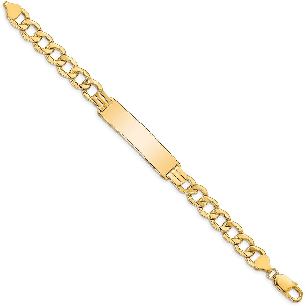 Engravable Personalized Custom 14K Yellow Gold Semi-Solid Curb Link 9 mm ID Bracelet For Men or Women Length 8 inches Width