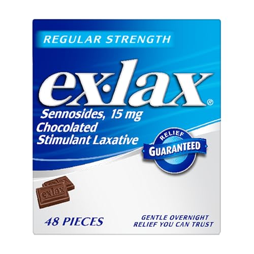 ex-lax Regular Strength Chocolated Stimulant Laxative Constipation Relief Pills for Occasional Constipation, Chocolate Laxatives - 48 Count
