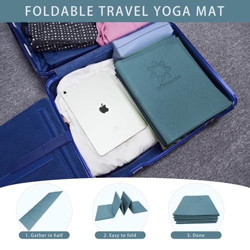 Image of Primasole Folding Yoga Travel Pilates Mat Foldable Easy to Carry to Class Beach Park Tear resistant Travel Picnics 4mm Thick 9 Colors