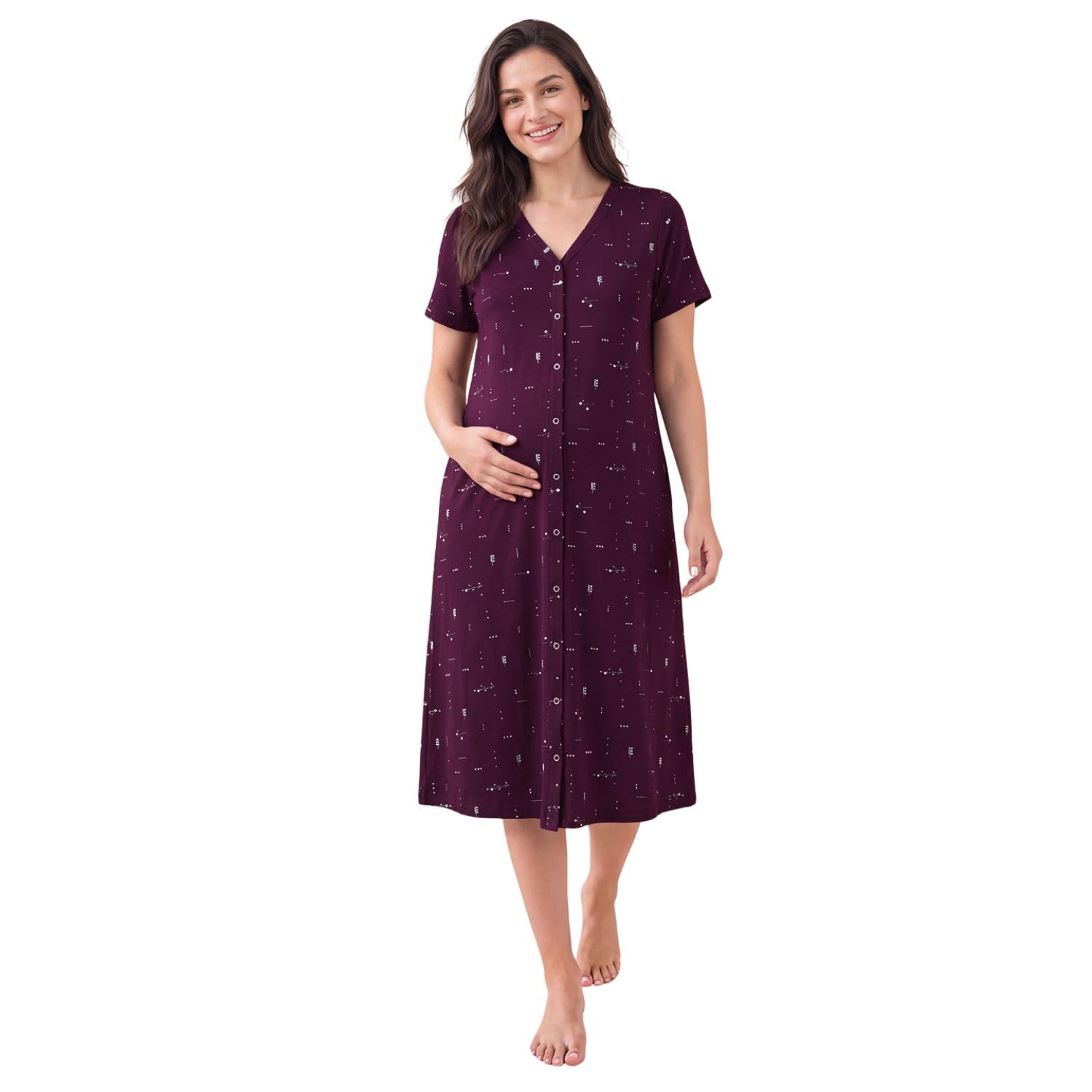 Secret Wish Printed Hosiery Zipless Maternity Nighty | Nursing Nightwear | Easy for Breastfeeding | Pregnancy Night Gown | Pre and Post Pregnancy