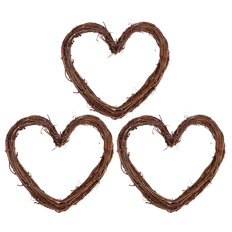 3Pcs Natural Grapevine Wreath, 5.9inch Heart Shape Rustic DIY Wreath Crafts for Door Garland Wedding Party Home Decoration