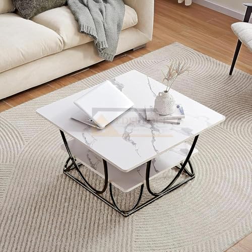 Image of EDEUEQUE Modern Center Table Coffee Table Sofa Side Table for Living Room Cocktail Table End Table with Storage Wooden Tabletop-Marble Print with Metal Frame (Black and White)