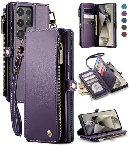 Defencase for Samsung Galaxy S24 Ultra Case, RFID Blocking Galaxy S24 Ultra Wallet Case for Women Men, PU Leather Magnetic Flip Strap Zipper Card Holder Phone Case for Samsung S24 Ultra 6.8