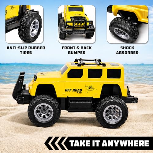 Image of Magicwand 1:18 Scale R /C Rechargeable Open Off-Road Jeeep with Gun Pistol Remote Lights & Music for Kids [Colors As per Stock]