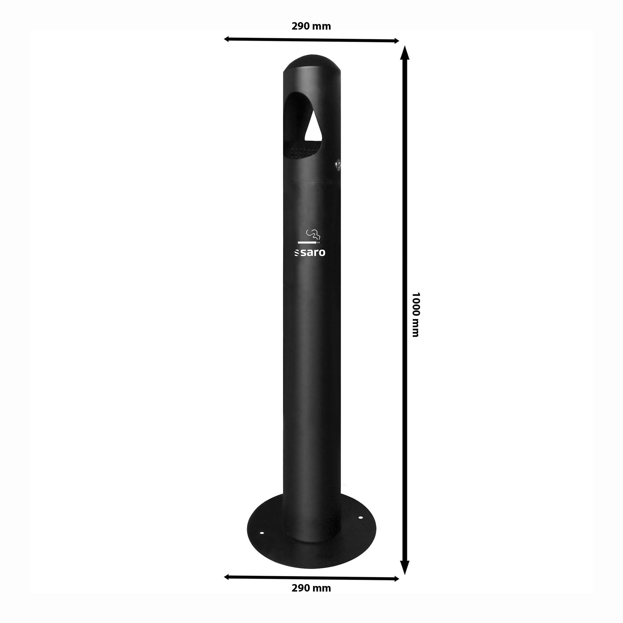 SARO RANA - Posacenere nero, con contenitore interno in acciaio inox, da 290 x 290 x 1000 mm, richiudibile a chiave, per ambienti interni ed esterni