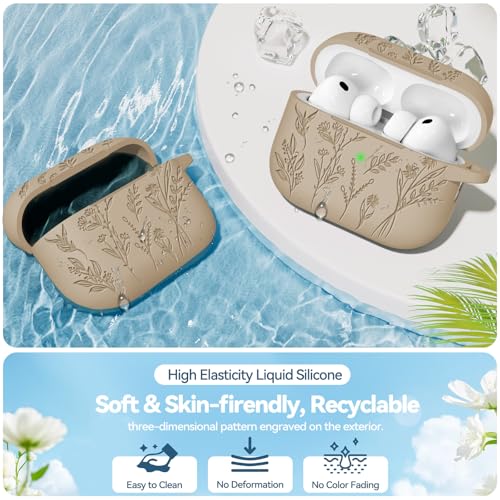 Image of Ekoonpft for Airpods Pro 3 Case, Flower Engraved Cases for Apple AirPods Pro 3rd Generation 2025, Soft Silicone Cover for Men Women Girly with Cleaning Kit & Keychain, Anti-Scratch, Shockproof