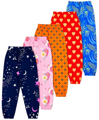 Image of T2F Girls Cotton Regular Fit Printed Track Pant (Pack of 5)