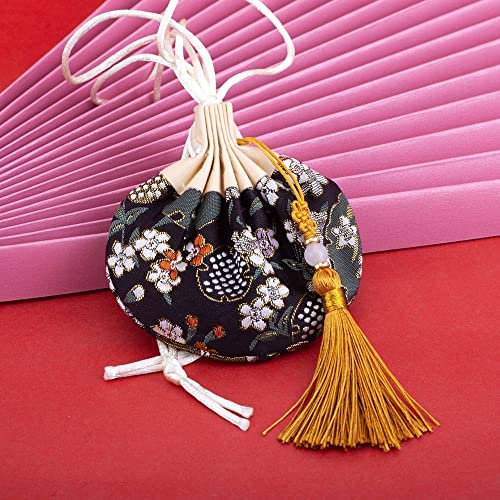Bolsitas de seda bordadas 4 pcs con cordón y decoración miniatura 1