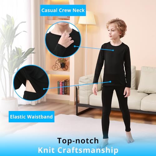 PISIQI Thermal Underwear Set for Boys Long Johns Fleece Lined Set Kids Ultra Soft Base Layer Top Bottom Warm Set for Skiing3